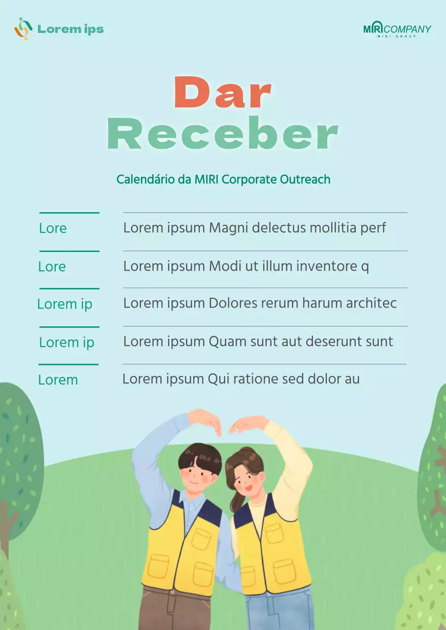 Um anúncio simples do calendário de voluntariado em azul claro e verde
