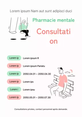 Postes de volontaires en conseil psychologique moderne, de couleur rose et menthe