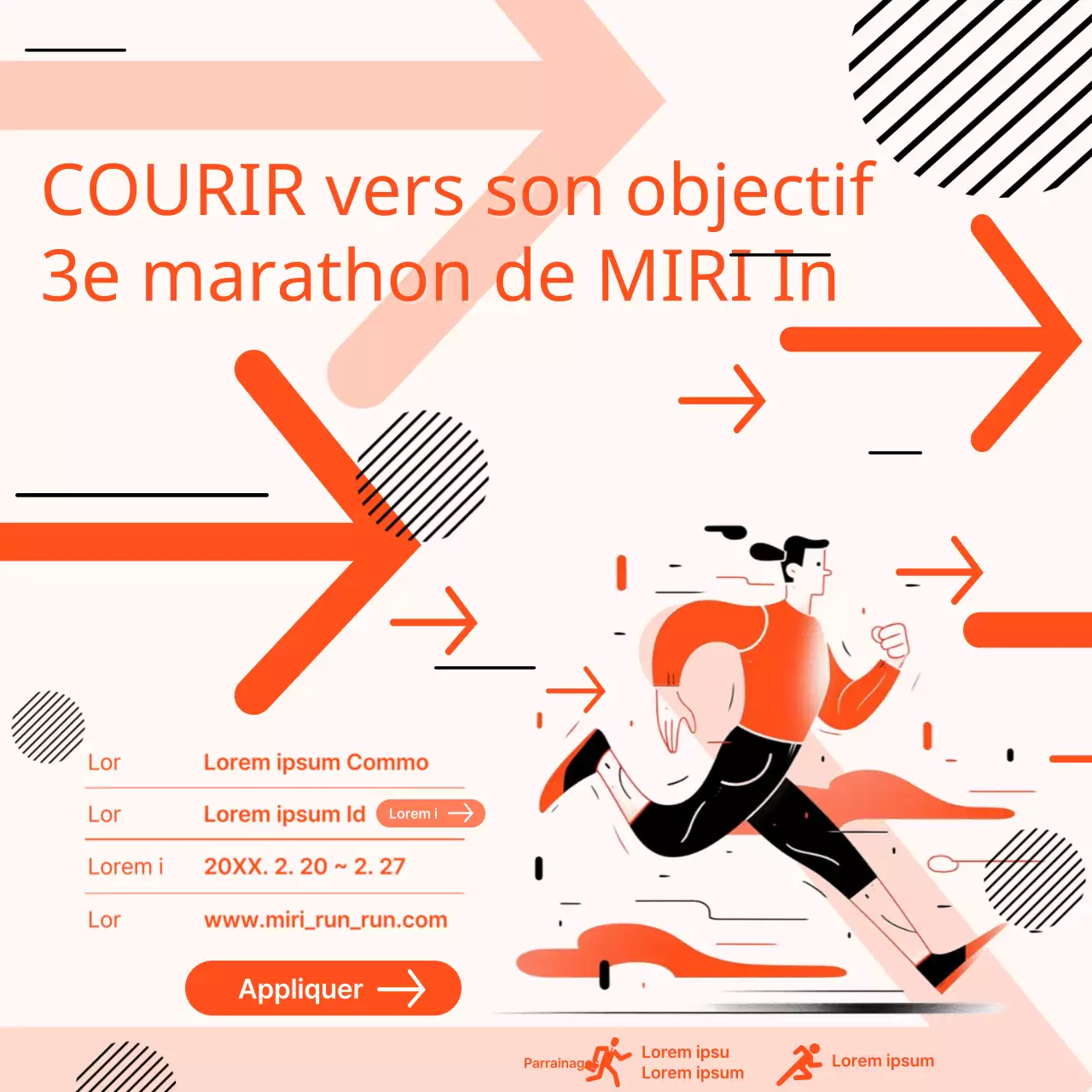 Promouvoir un marathon d'entreprise géométrique orange et noir