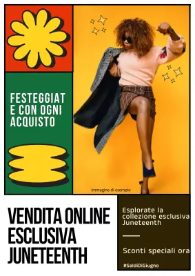 Pubblicità di un evento di vendita alla moda giallo e rosso Juneteenth