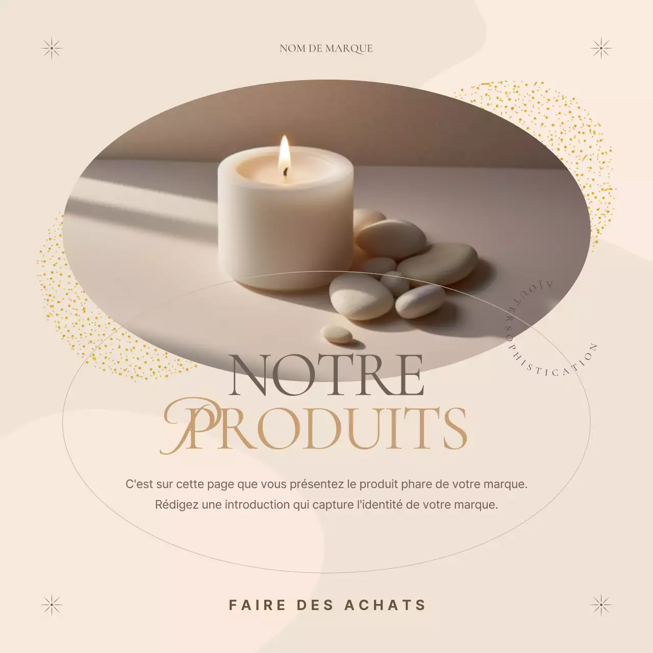 Une publicité classique pour une marque d'accessoires dans les tons beige et marron