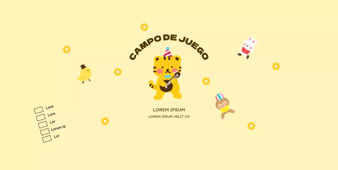 Diseño promocional de cafetería infantil con simpáticas ilustraciones de animales