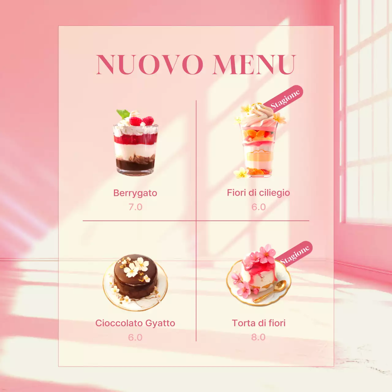 Promuovete un semplice menu di primavera di un caffè in rosa