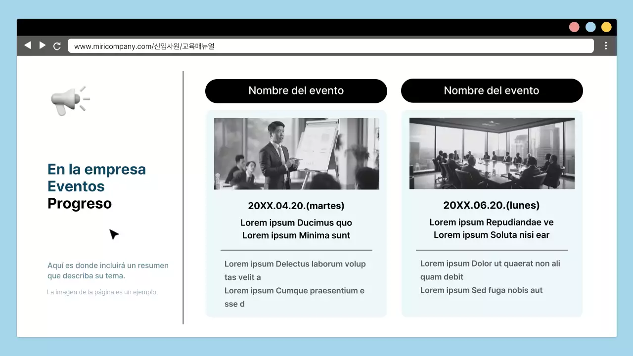 Sencilla formación corporativa de orientación para nuevos empleados en azul claro y negro