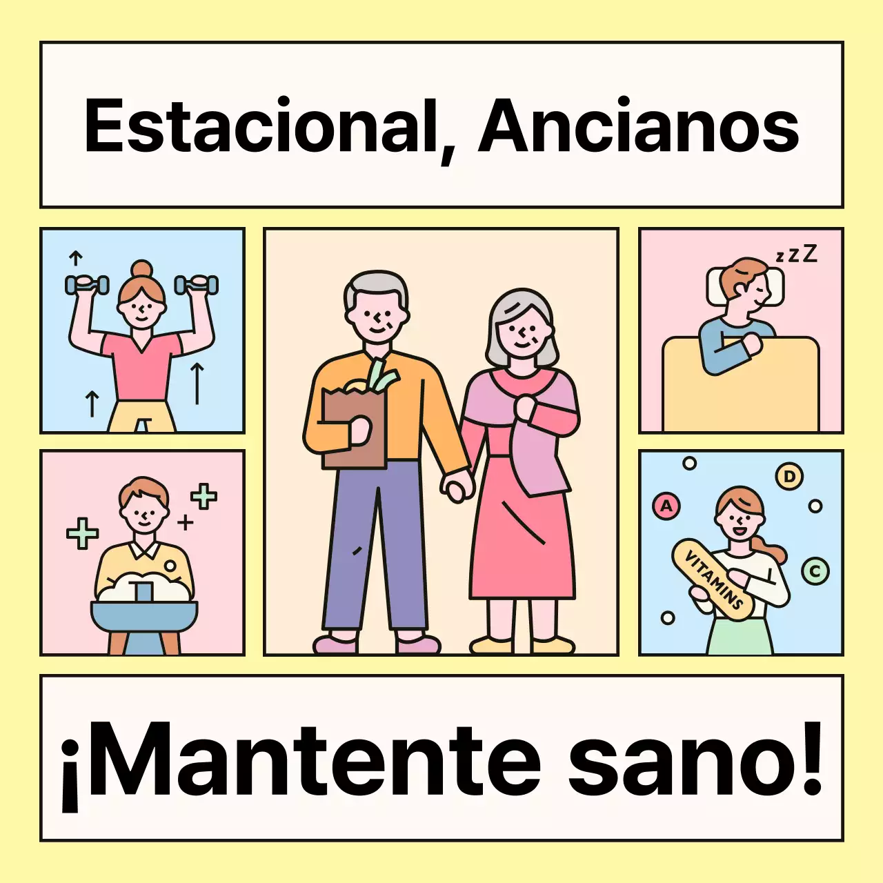 Guía de cuidados primaverales para mayores en amarillo y rosa