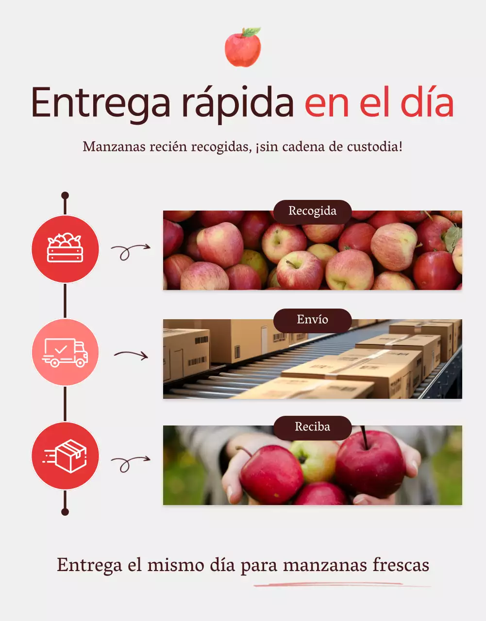 Promover la venta de manzanas de concepto natural rojas y grises