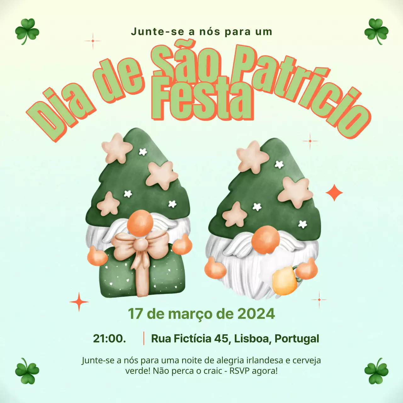 Convite para o Dia de São Patrício com fantasia de gradiente verde
