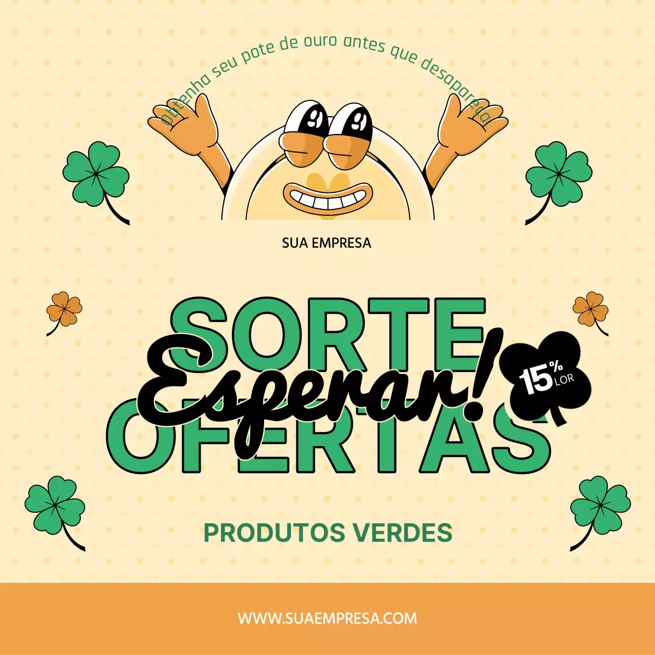 Publicidade de ofertas de sorte de São Patrício em amarelo e verde em negrito
