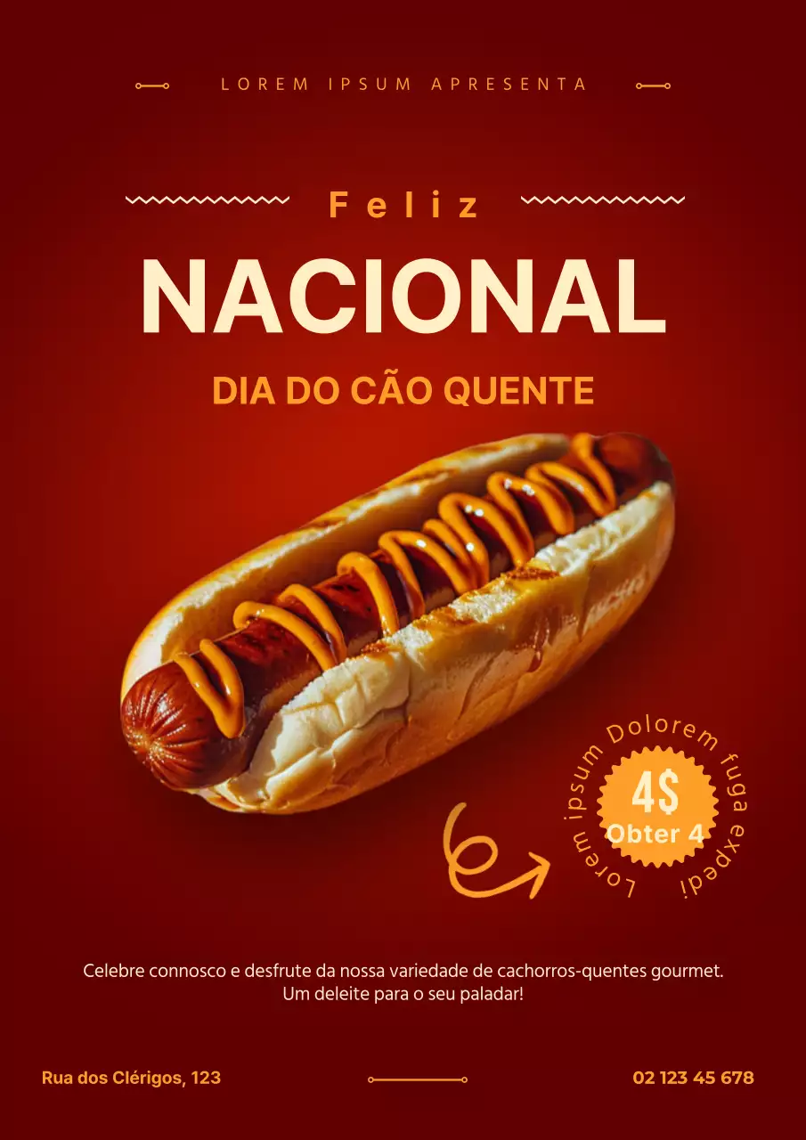 Promoção do dia do cachorro-quente mínimo vermelho e laranja