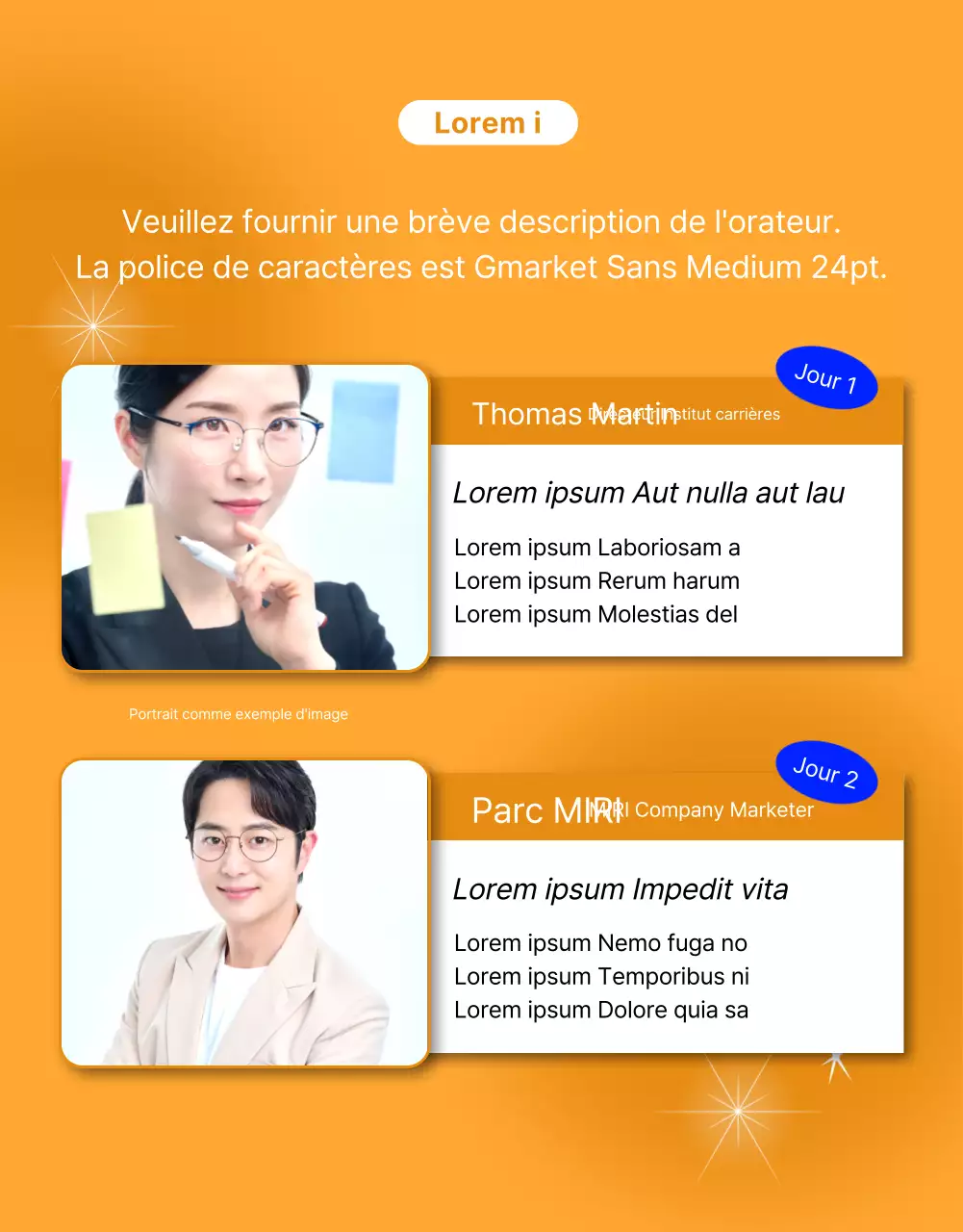 Promouvoir un salon de l'emploi inspiré de la science-fiction (bleu et orange)