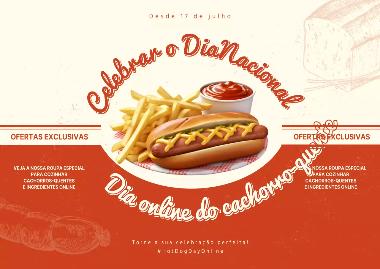 Promoção do Dia do Cachorro Quente Vintage Vermelho e Bege