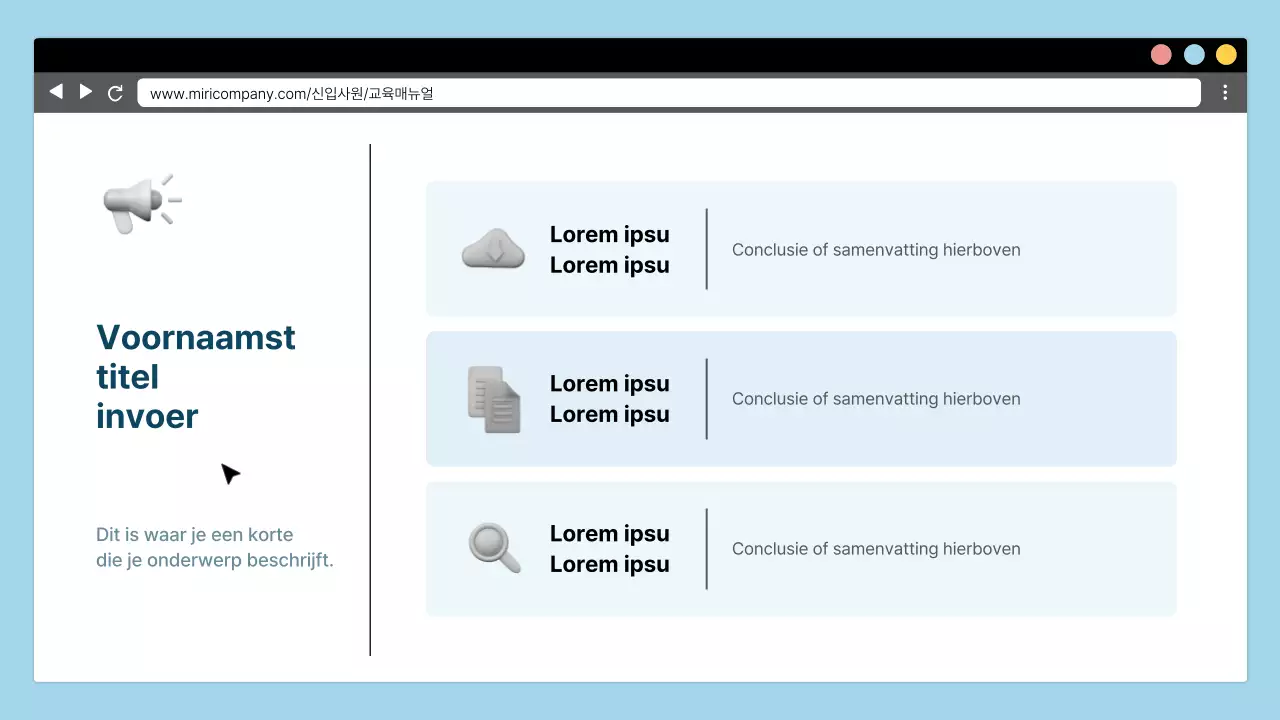 Eenvoudige oriëntatietraining voor nieuwe werknemers in lichtblauw en zwart