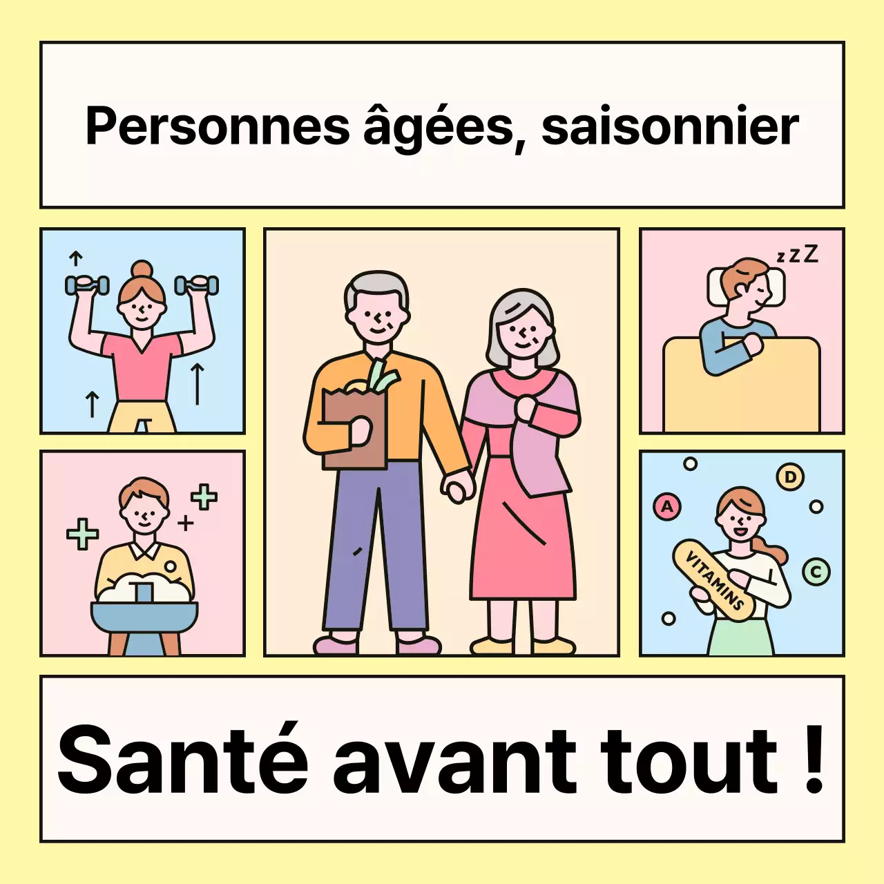 Un guide des soins de santé pour les seniors en jaune et rose au printemps