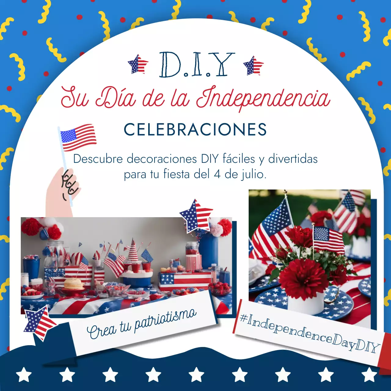 Anuncio Kitsch Azul y Rojo para la Celebración del Día de la Independencia