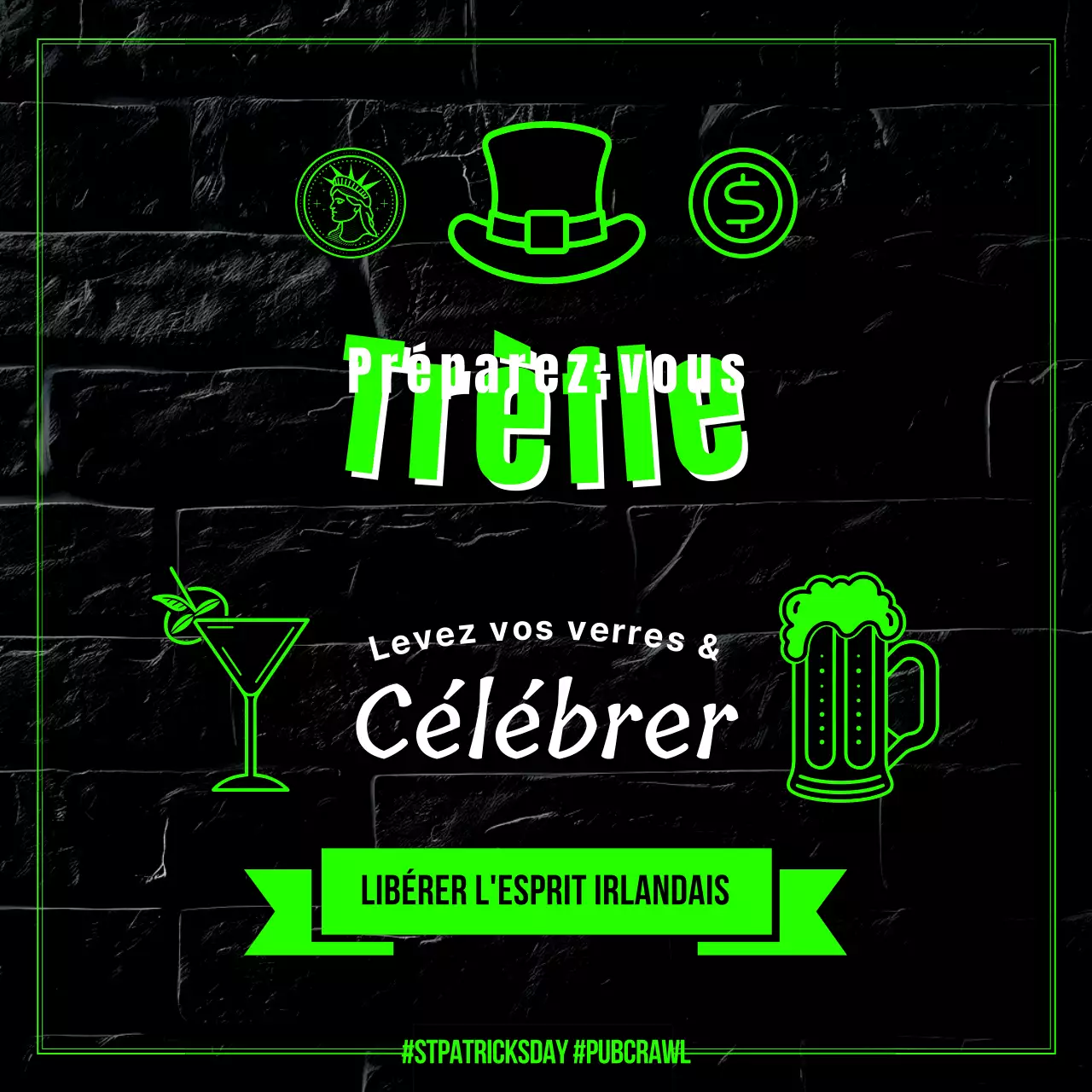 Publicité pour la célébration de la Saint-Patrick en vert fluo