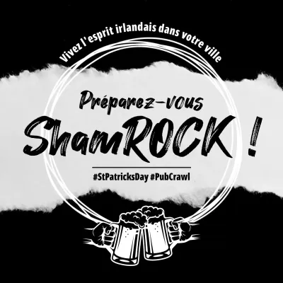 Affiche de la tournée des bars de la Saint-Patrick en noir et blanc et en gras