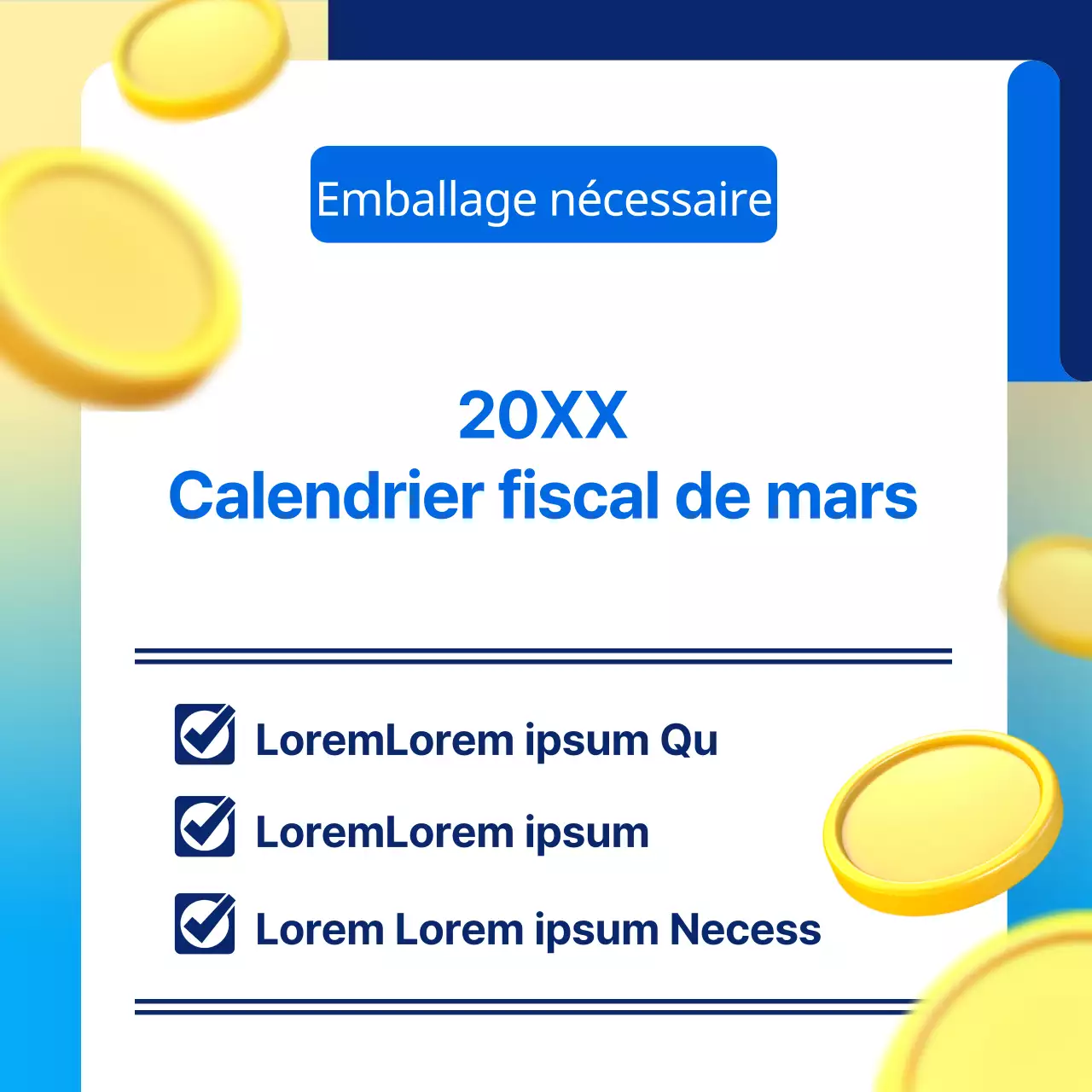 Informations simples sur le calendrier fiscal en bleu et en jaune
