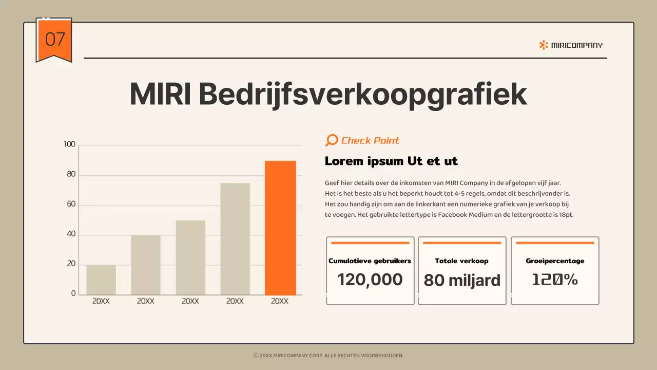 Eenvoudig infografisch bedrijfsprofiel in beige en oranje