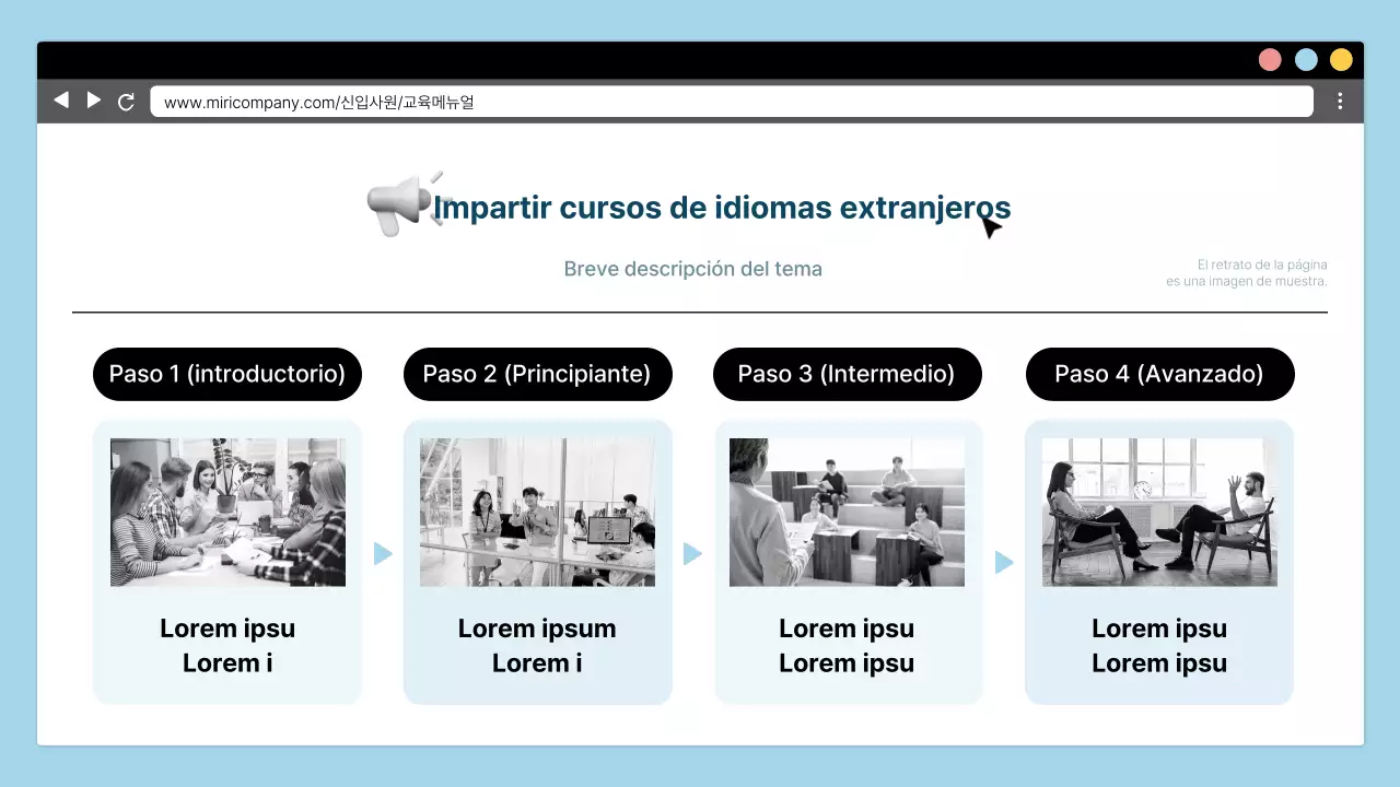 Sencilla formación corporativa de orientación para nuevos empleados en azul claro y negro