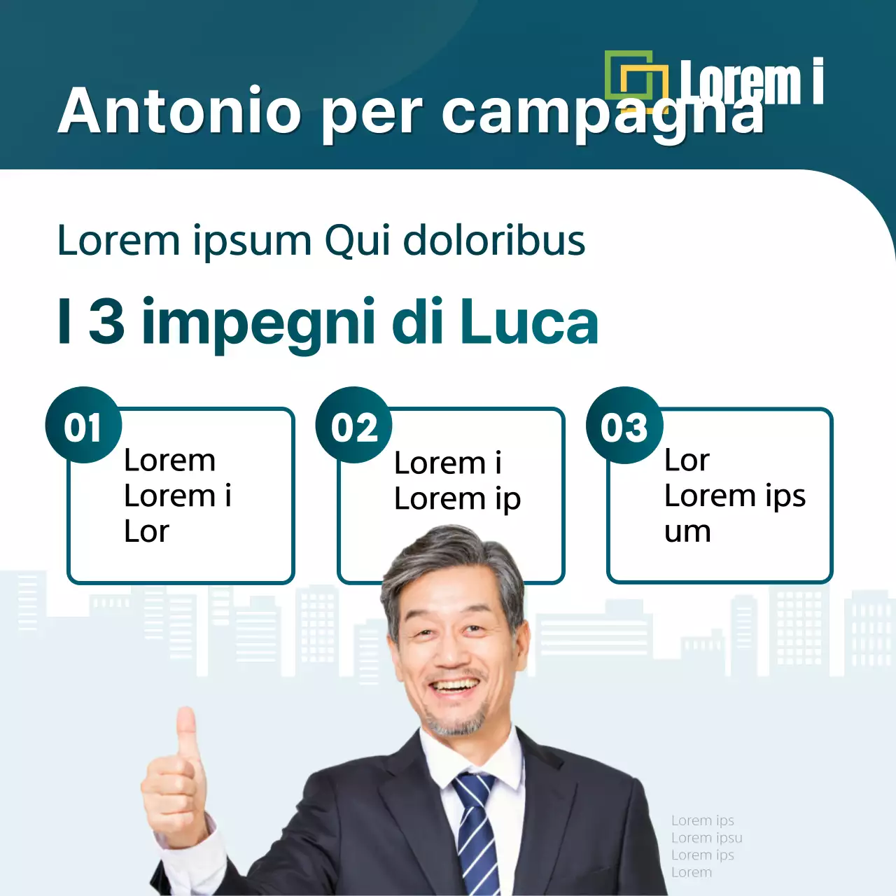 Una guida alle promesse elettorali dei candidati, evidenziate in menta e blu navy