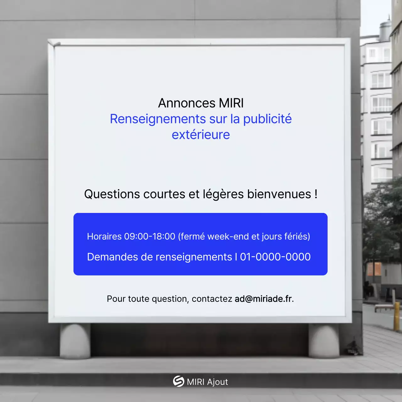 Promouvoir une publicité extérieure simple en blanc et bleu