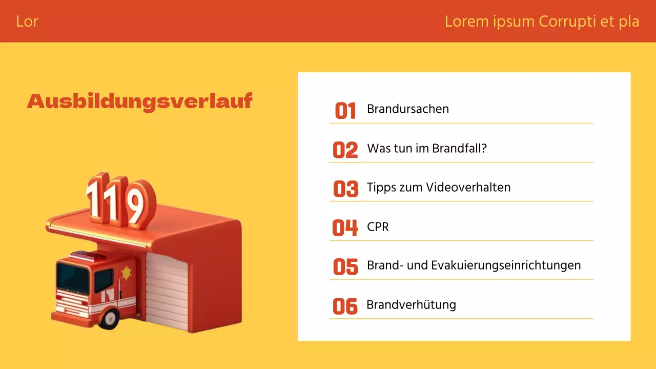 Orange und Gelb erklären die Brandschutzerziehung auf niedliche Art und Weise