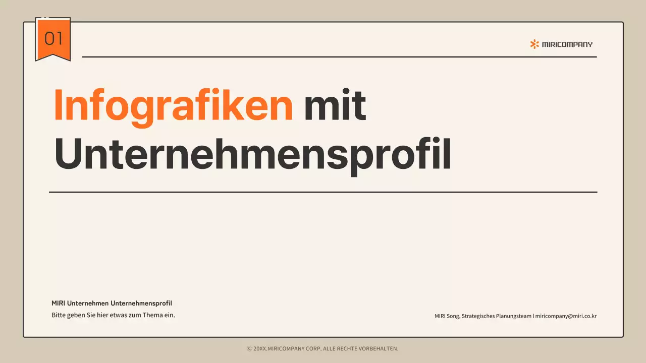 Einfaches infografisches Firmenprofil in Beige und Orange