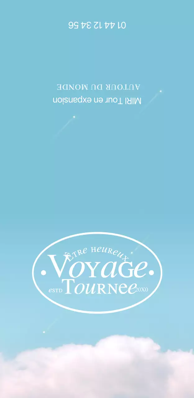 Marchandise d'agence de voyage avec nuages et fond bleu clair avec étoiles et polices de caractères avec empattement