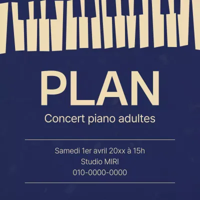 Publicité vintage pour le recrutement d'une école de piano sur fond bleu
