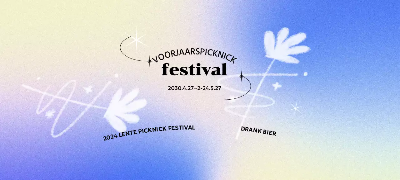 Een kleurrijk conceptfestival met een bonte gradiëntachtergrond en handgeschilderde bloemen en glitter