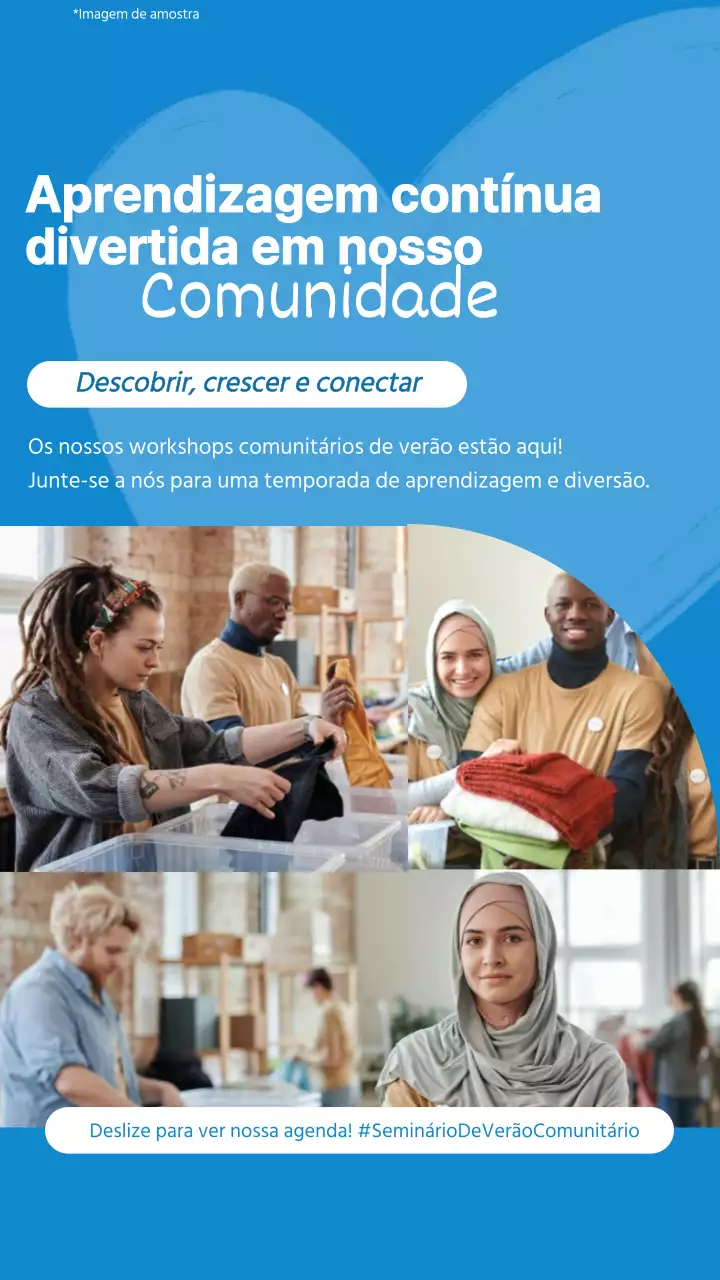 Anúncio simples de oficina de verão em azul e branco
