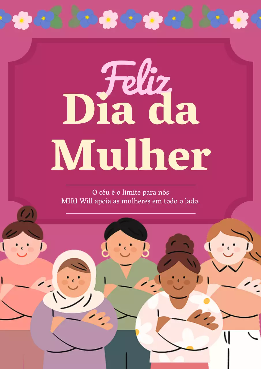 Promover os cartazes do Dia da Mulher em cor-de-rosa e roxo