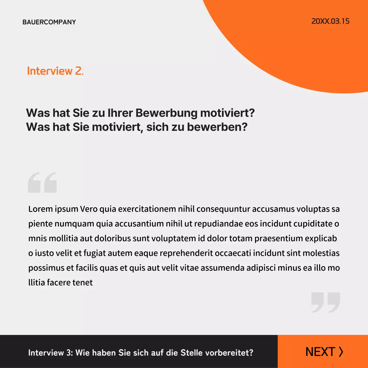 Eine einfache schwarz-orangefarbene Stelle für ein Vorstellungsgespräch