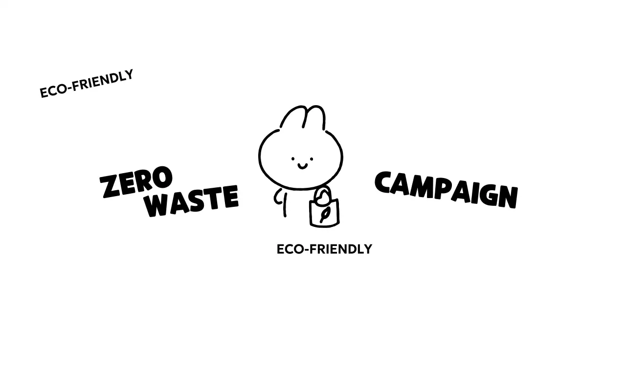 Kampanye Zero Waste dengan ilustrasi kelinci yang digambar tangan