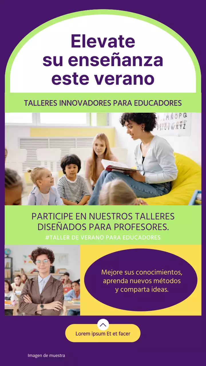 Anuncio del taller de verano de geometría en morado y lima