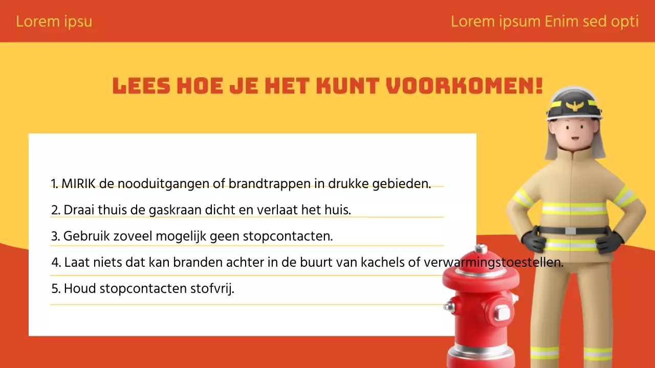 Oranje en geel legt brandveiligheidstraining op een leuke manier uit