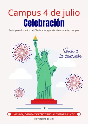 Invitación a la Celebración del Campus del 4 de Julio en Gris y Rojo con Encanto
