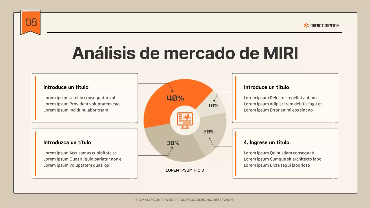 Infografía sencilla de perfil de empresa en beige y naranja