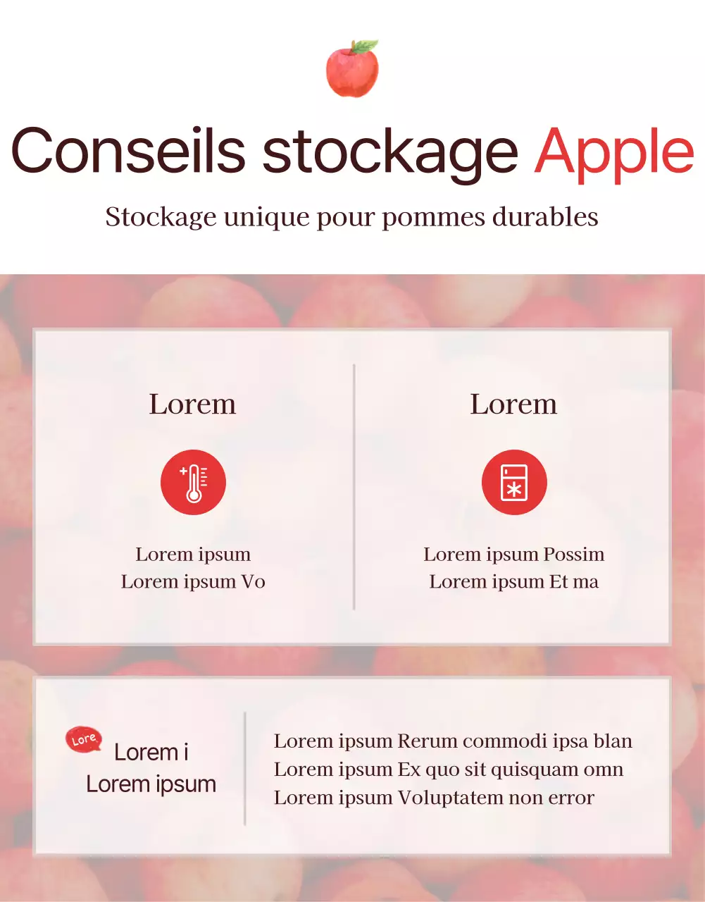 Promouvoir la vente de pommes rouges et grises de type "natural concept".