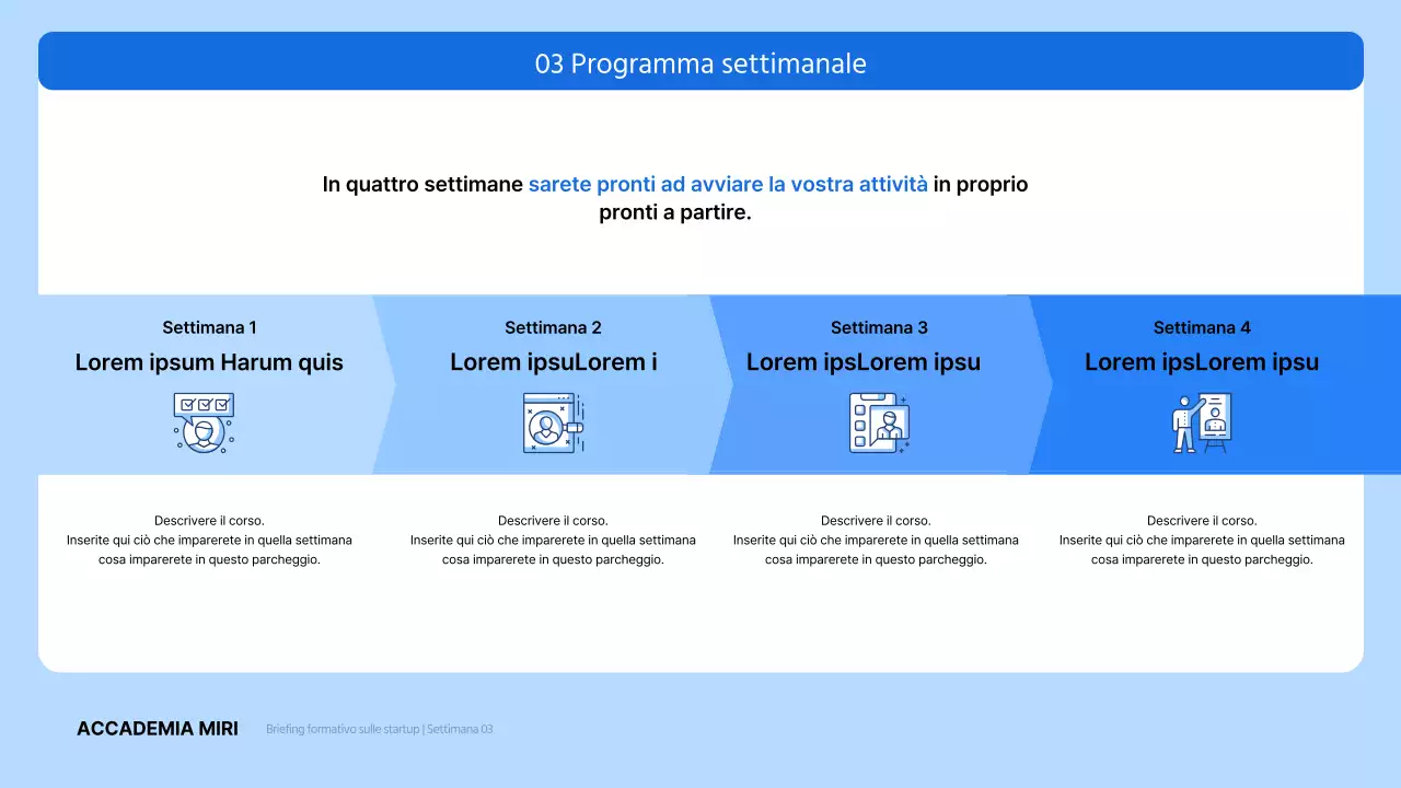 Descrizione della formazione imprenditoriale moderna di colore blu e azzurro