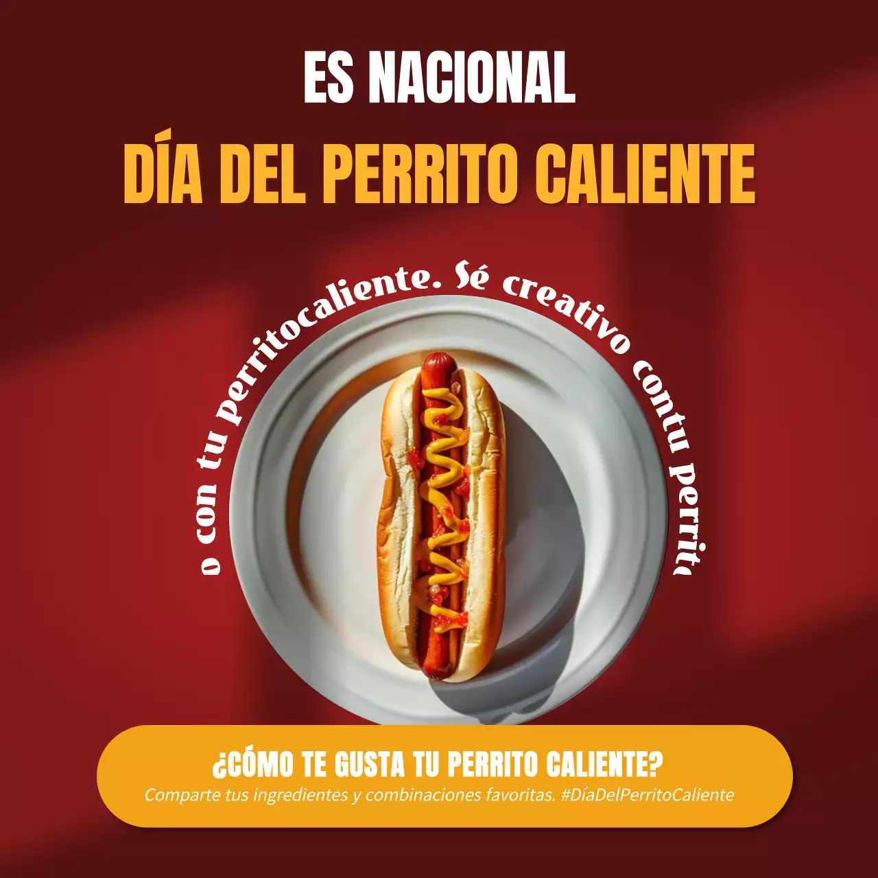 Publicidad mínima roja y amarilla del Día del Perrito Caliente