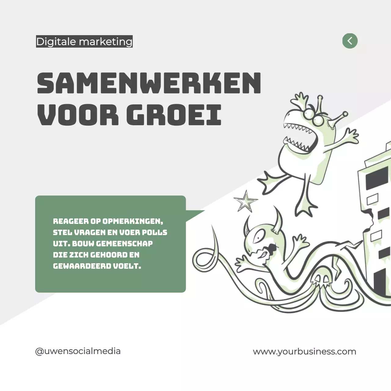 Grijze en groene moderne digitale marketinggids Tips