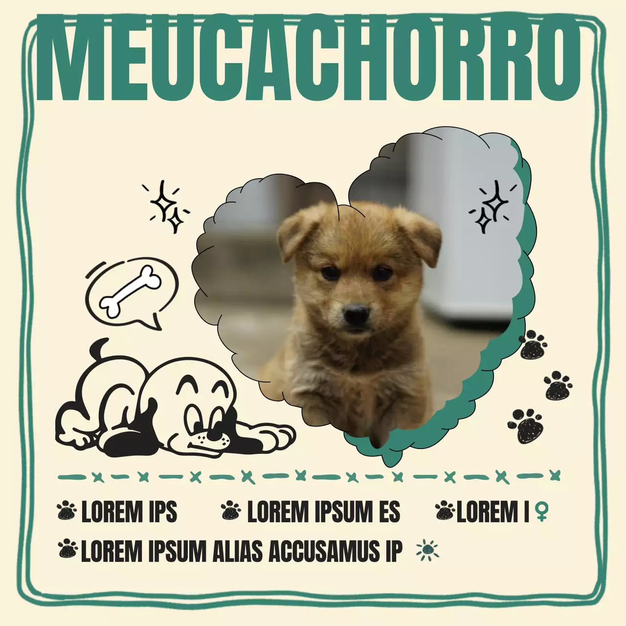 Um post sobre um cachorrinho kitsch em preto e caqui