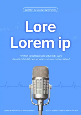 Einfacher weißer und hellblauer Radiobeitrag - Aufruf zur Einreichung von Beiträgen