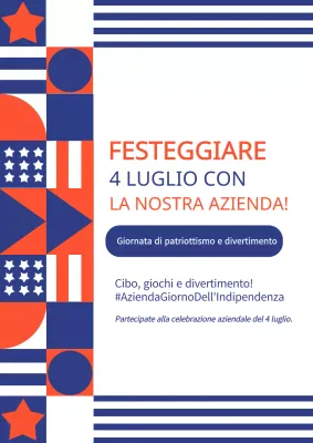 Invito geometrico rosso e blu per l'evento formale del 4 luglio
