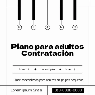 Un sencillo anuncio en blanco y negro para estudiantes de piano