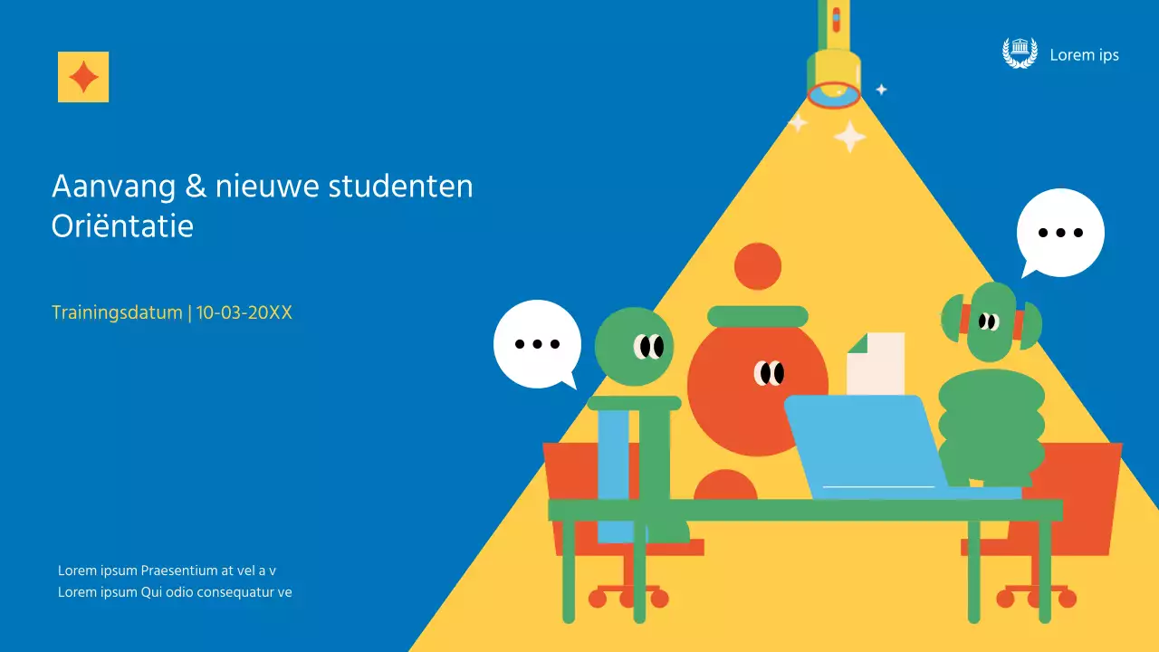 Geel en blauw universitair oriëntatiemateriaal voor nieuwe studenten