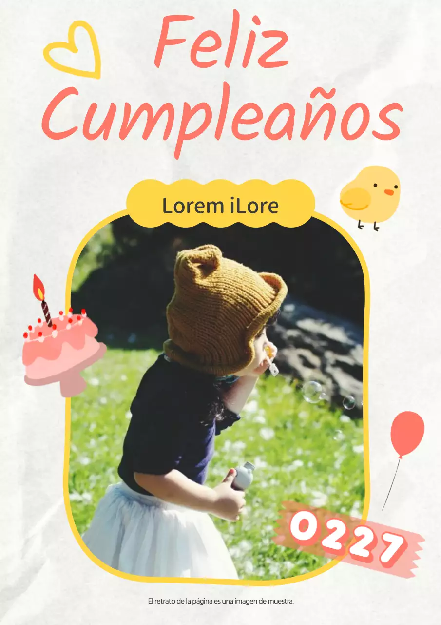Simpática tarjeta de felicitación de cumpleaños para guardería en amarillo y rosa