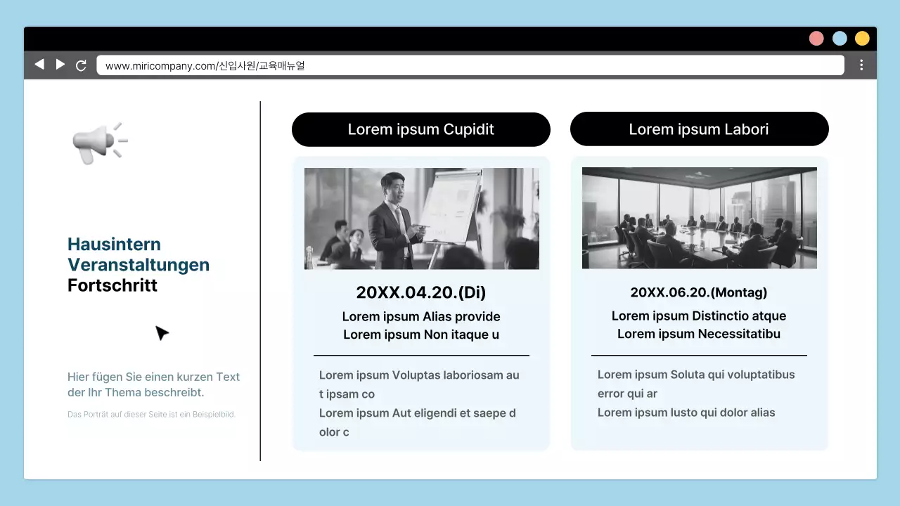 Einfaches Orientierungstraining für neue Mitarbeiter in Hellblau und Schwarz