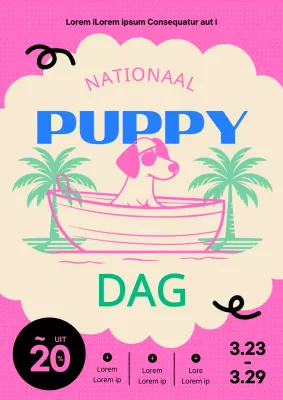 Promoot een kitscherige Internationale Puppy Dag verkoop in roze en beige